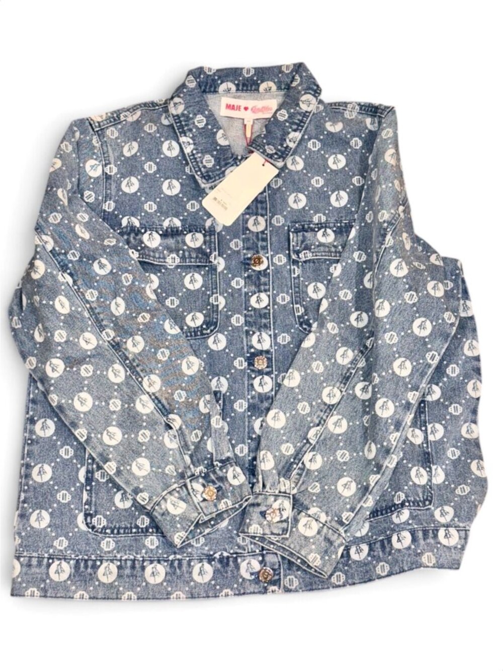 Maje X Sailor Moon Denim Jacket Womens Moon & Sailor Print FR 40 NWT